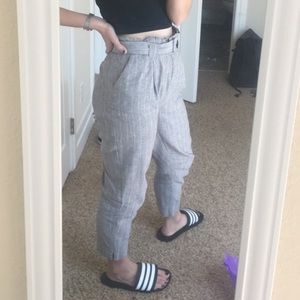 Gray and white pinstripe Topshop trousers